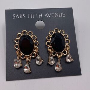 NWT Saks Fifth Avenue Black and Gold Crystal Earrings